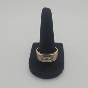 12.5 Solid Brushed 14k Gold and White Gold Ring with Diamonds